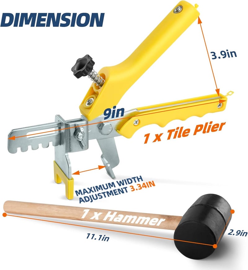 DERMOND Tile Leveling System with Plier and Rubber Mallet, 1500 Pcs Tile Spacers Clips 200 Pcs Reusable Wedges, Leveler Tool Set for DIY Professional Ceramic Tile and Stone Installation (1/16 Inch) - Image 3